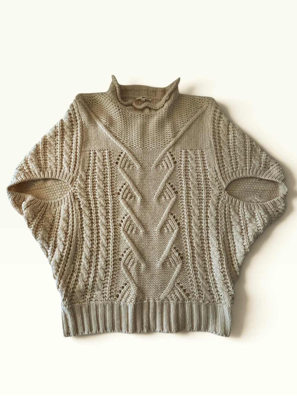 b:made Cream Cable Knit Wool Blend Turtleneck Poncho Sweater